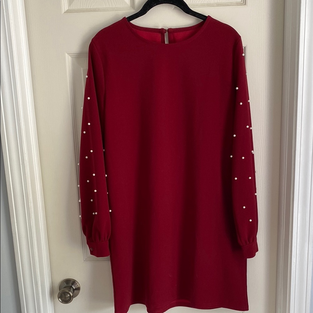 SHEIN Red Dress with Pearl Accents
